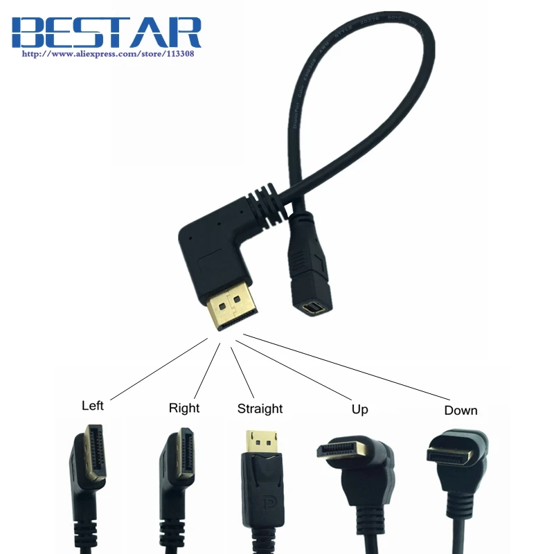 90 Degree Left Angled Type Mini DisplayPort Male to Mini Female Extension Cable