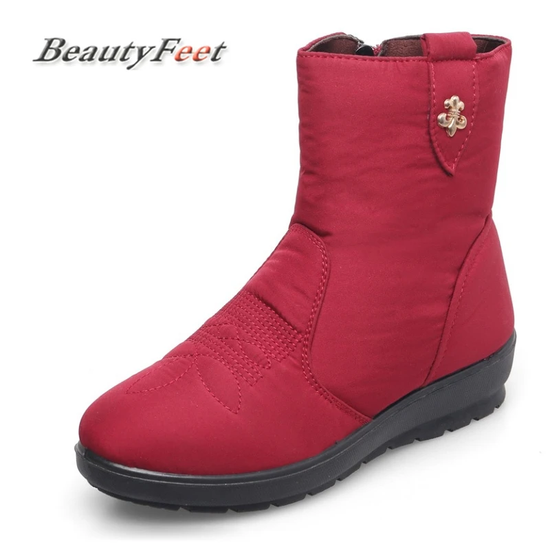 

Winter Boots Female Shoes Waterproof Flexible Solid Red Zipper Women Boots Woman Fashion Casual Ankle Boots Plus Size BeautyFeet