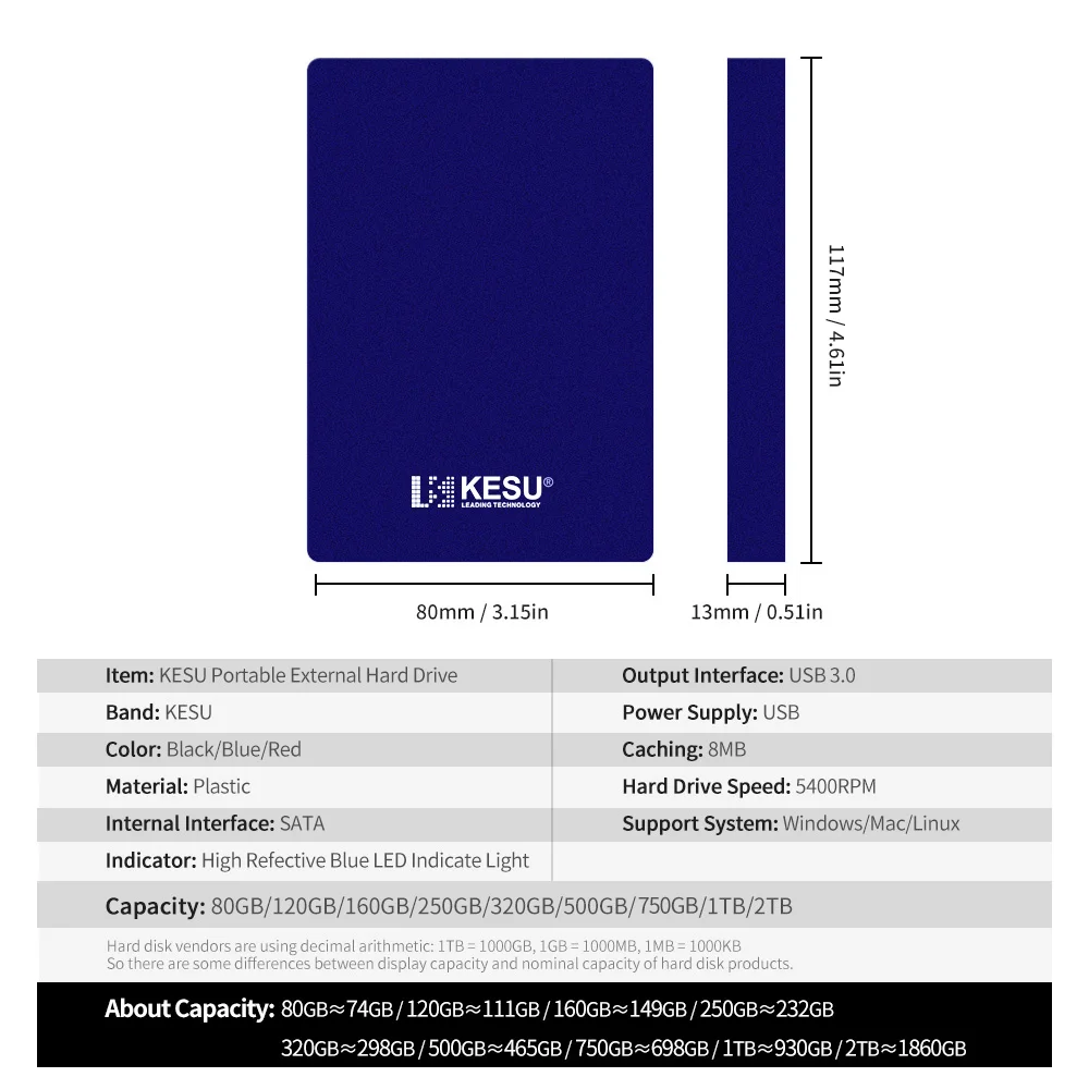Portable External  Hard Drive Blue (8)
