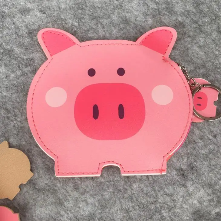 1 шт. сумка для монет из искусственной кожи с мультяшным животным розовой Свинкой, кошелек для ключей, сумка на молнии для девочек, кошелек, кошелек, канцелярская карточка, держатели