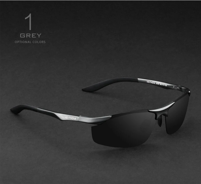 Мужские солнцезащитные очки VEITHDIA, дизайнерские алюминиевые очки с поляризационными стеклами, степень защиты UV400, модель 6529 - Цвет линз: Серый