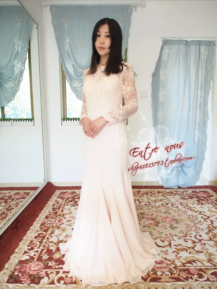 Романтический Модные Длинные рукава шифон платье vestido de novia casamento кружевное платье невесты для матери невесты платья