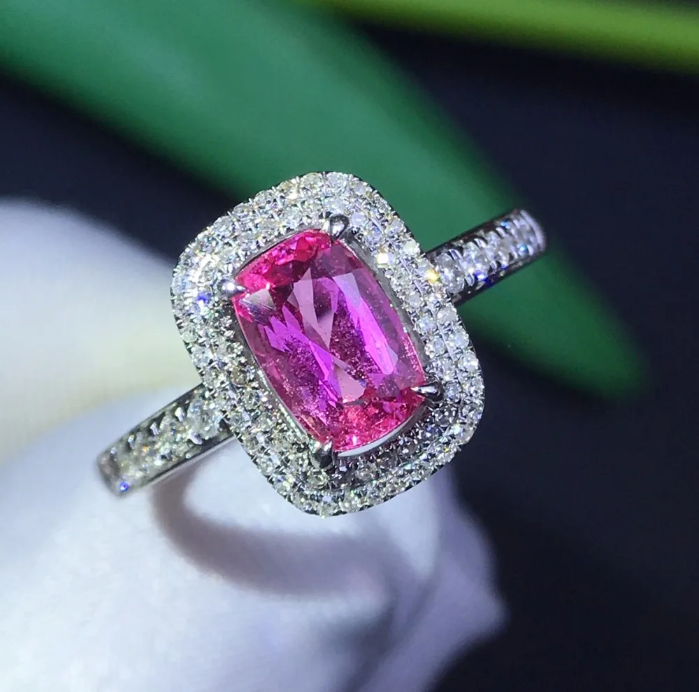 Ювелирные украшения GIL Настоящее 18 к белое золото 100% натуральный разогреть розовый драгоценные камни-сапфиры сапфир бриллианты женские
