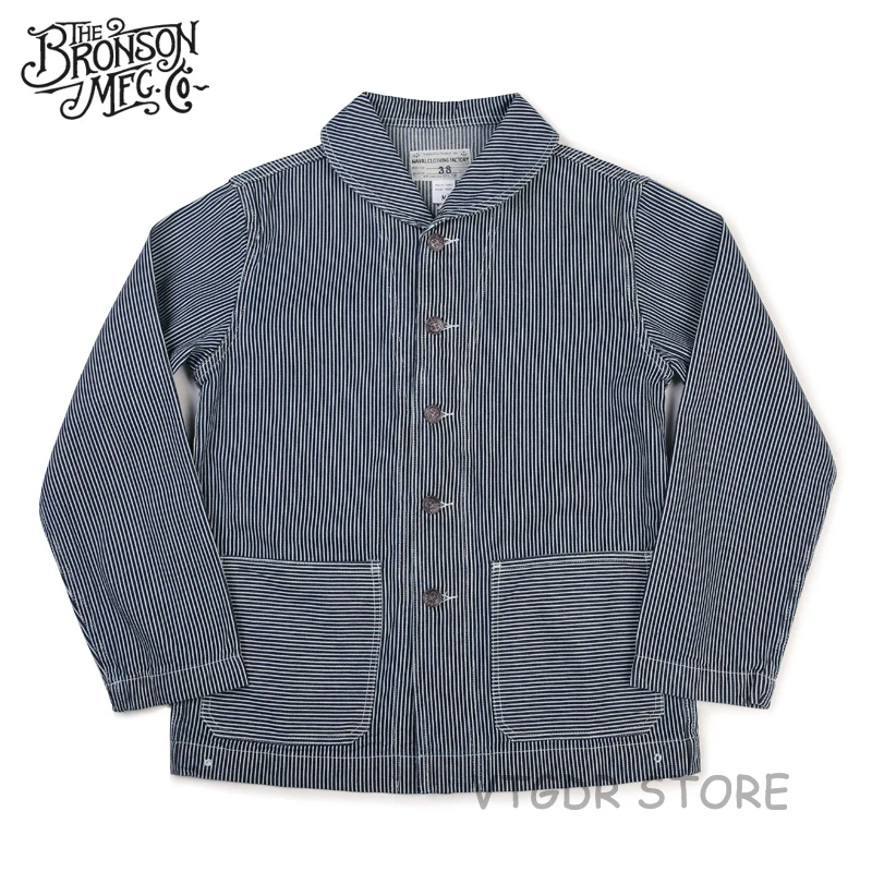 

Bronson USN Hickory Stripe Work Jacket US Navy 10.5oz Men's Shawl Collar Jacket Coat Onewash