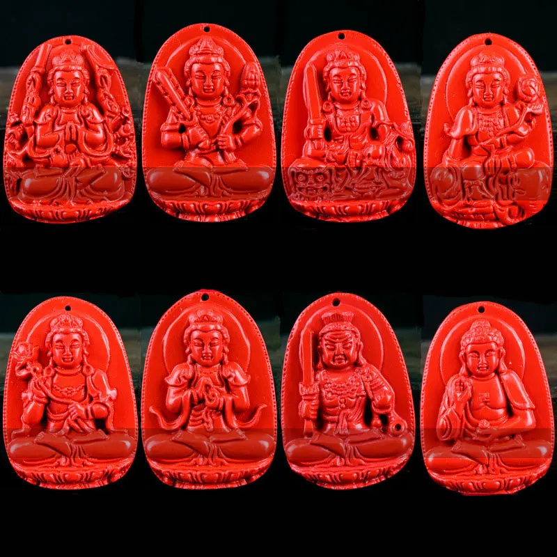 

Natural cinnabar Pendant Chinese Zodiac Eight guardian spirits Exorcise evil Lovers Buddha Sweater chain with free rope