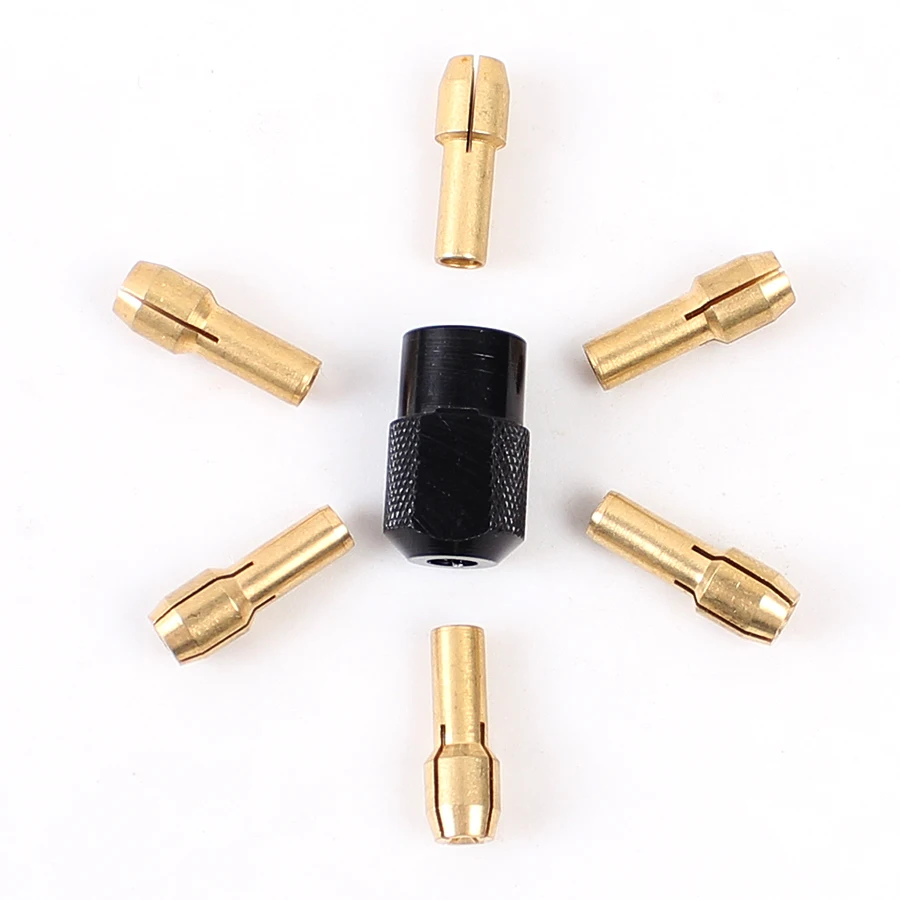 QWORK 7Pcs Mini Chucks 1.0-3.2mm For Micro Twist Dremel Drill Collet Clamp Set Power Tool Accessories With Cap Random Color