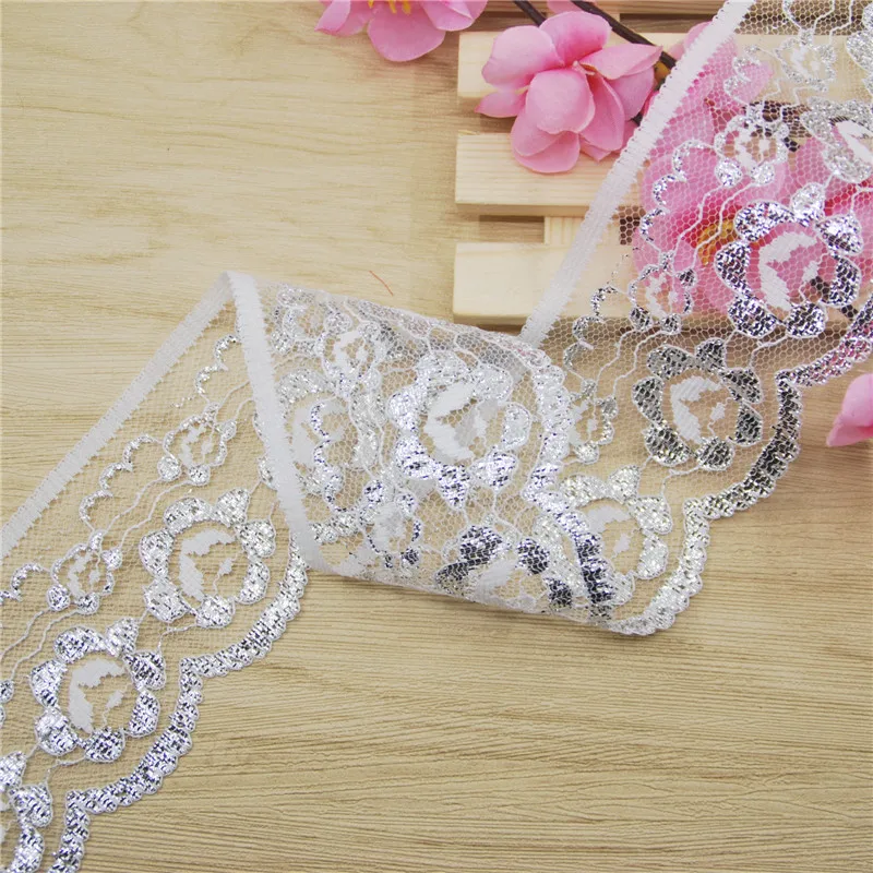 Buy Good Flower Lace 60mm Silver Lace Fabric Trim