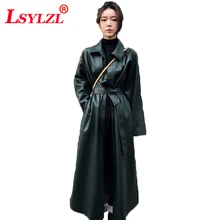 Искусственная кожа PU пальто длинное пальто для женщин Ветровка Весна черный однобортный пояс Одежда Новая повседневная B897