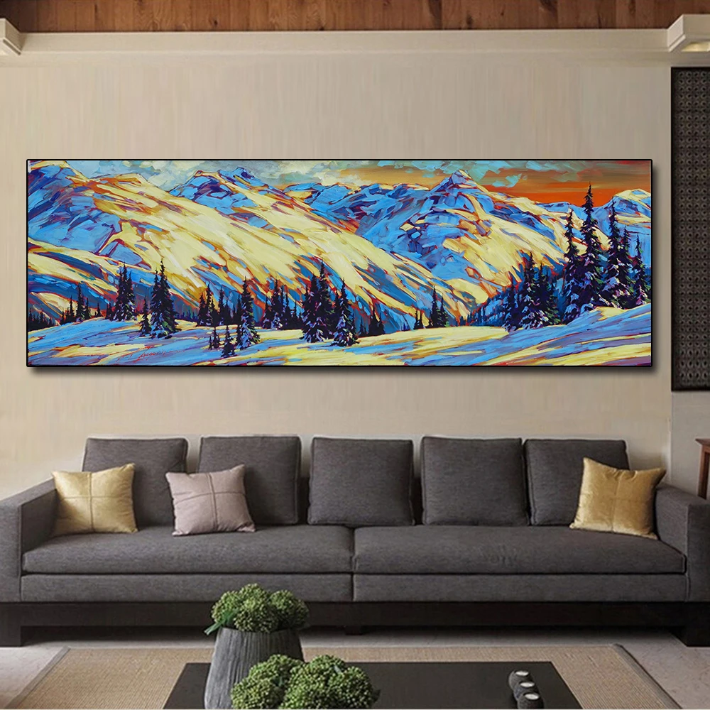 QKART Canvas Painting Wall Art  Oil Painting Snow Mountain Forest Canvas Picture for Living Room Friendship Home Decor No Frame