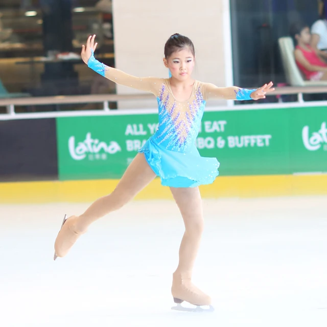 Best price at $218 Cheap Customized Costume Ice Figure Skating Gymnastics Dress Competition Adult Child Girl Skirt Performance Blue Purple Rhinestone