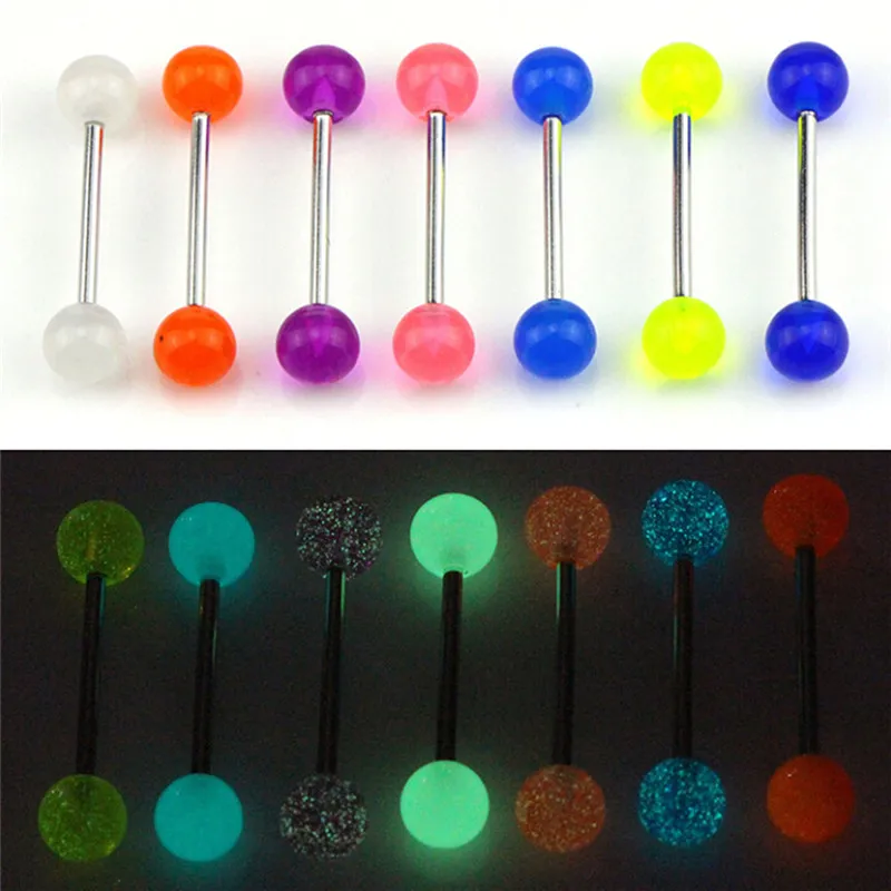 

7PCS/Set Glow In The Dark Luminous Barbell Tongue Rings Body Piercing Jewelry