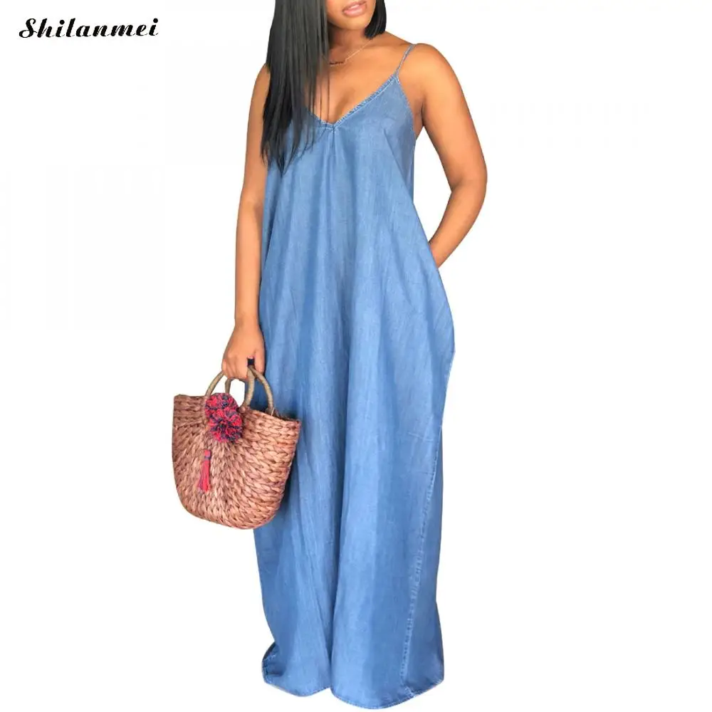 Casual font b Long b font Denim Maxi Camis font b Dresses b font Women Sexy