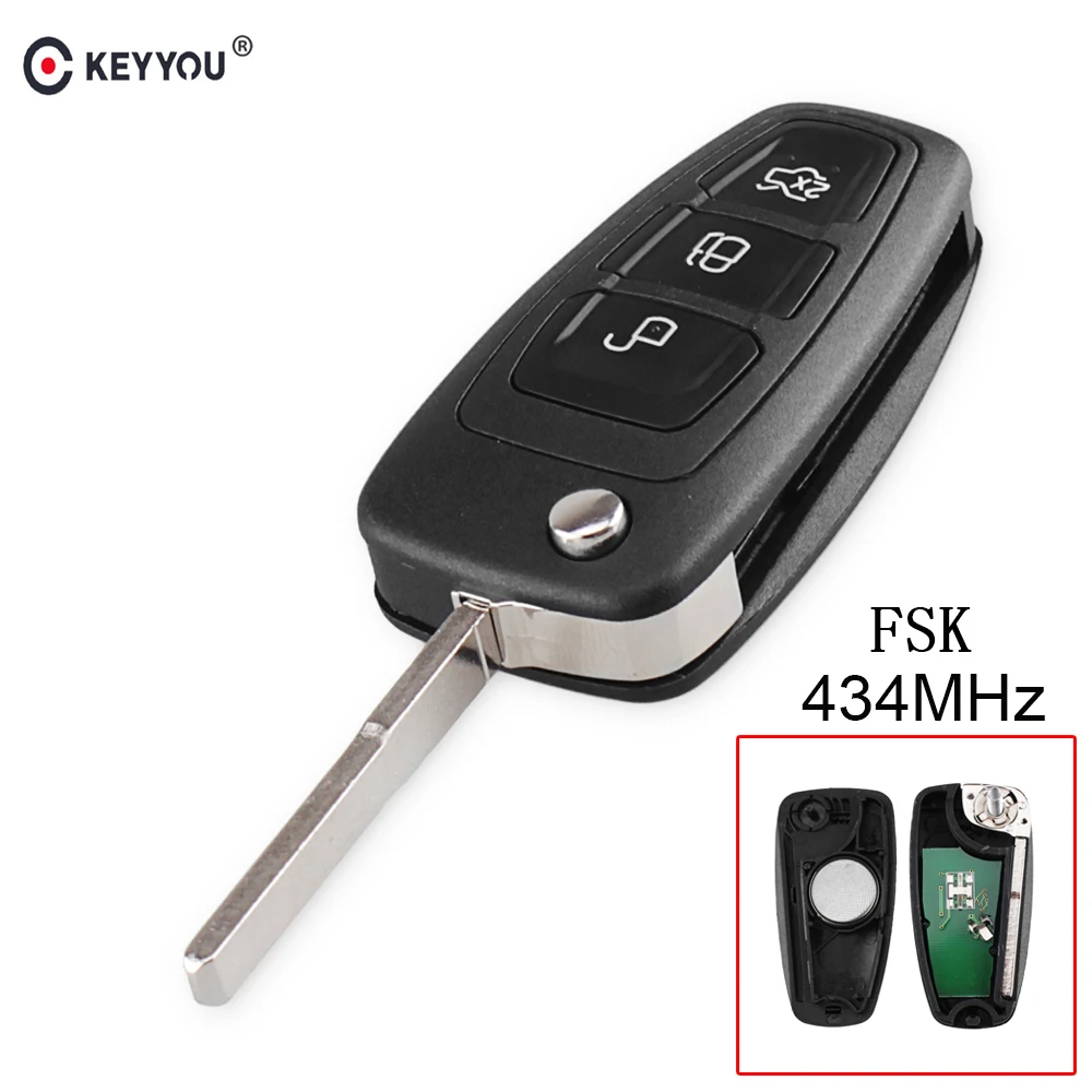 

KEYYOU For Ford Mondeo Focus C-Max S-Max 2013 2014 2015 2016 2017 434Mhz 3 Buttons Filp Car Remote Control Key FSK