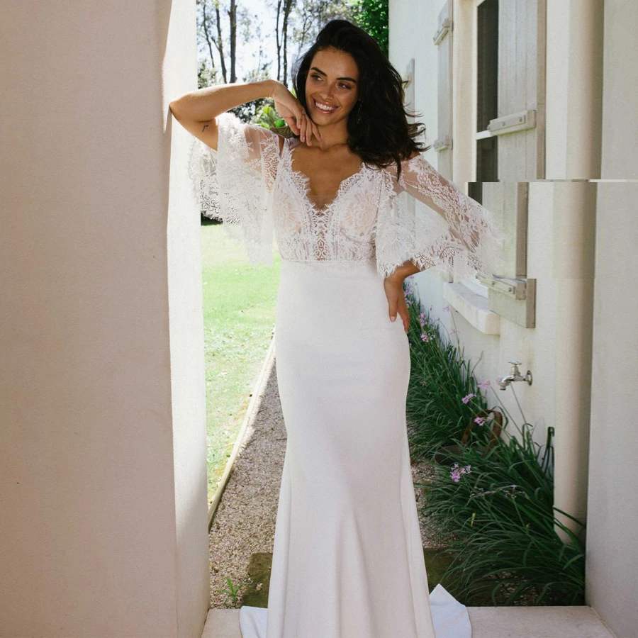 floating lace wedding dress