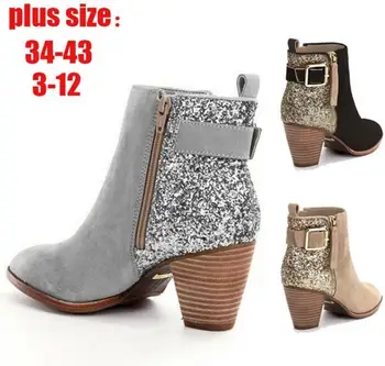 

Sapato Feminino Women Ankle Boots Autumn Chunky High Heels Pump Matin Shoes Woman Gladiator Chaussure Bling Shiny Booties TA1116