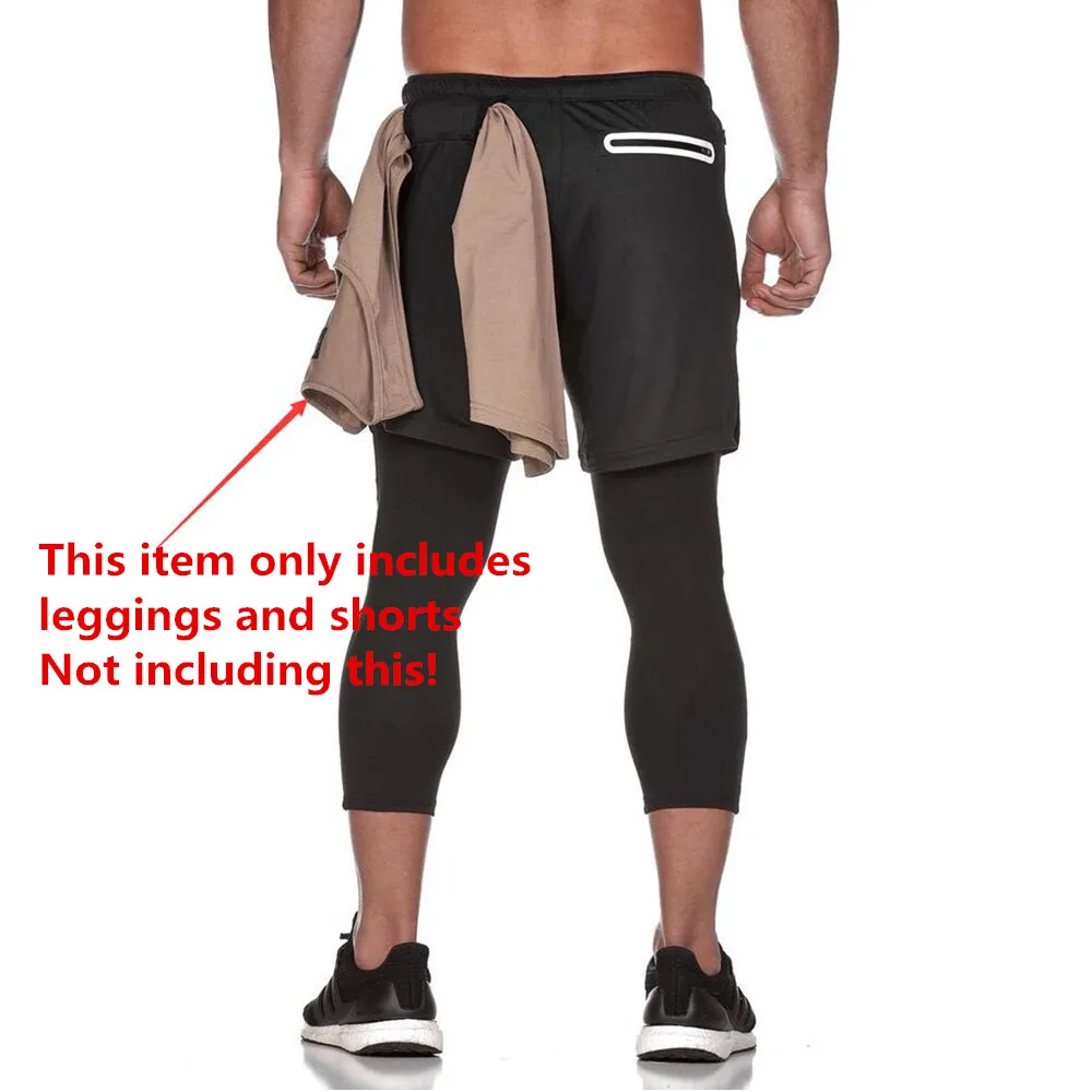 Joggers Sweatpants Mens 2 in 1 Skinny Pants Short Leggings Double layer Sportswear Male Gyms Fitness 5