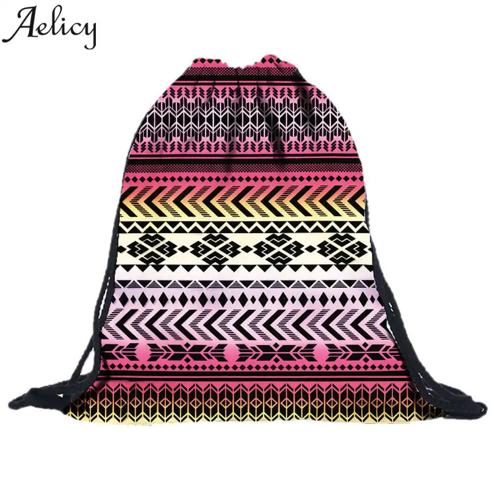

Aelicy Drawstring Backpack Shoulder Bags Preppy Brand Design School Student Bag Ropes Retro Geometric Backpack Female Women Bag
