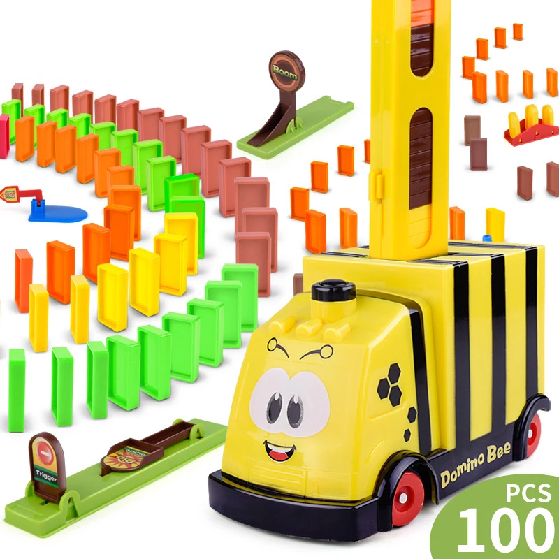 Put Up The Domino Game Toy Set Automatic Placement Train with Sound Educational DIY Domino Blocks Gifts For Kids Children New