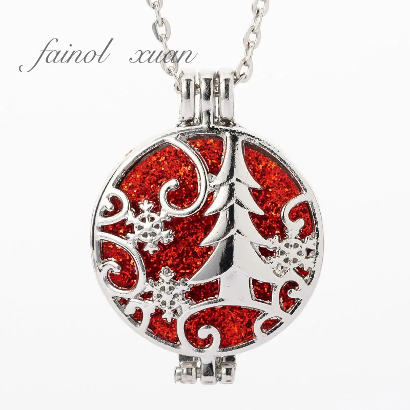 

Stainless steel Necklace Christmas tree Aromatherapy Pendant Essential Oil Perfume Aroma diffuser Small Box Necklace A092