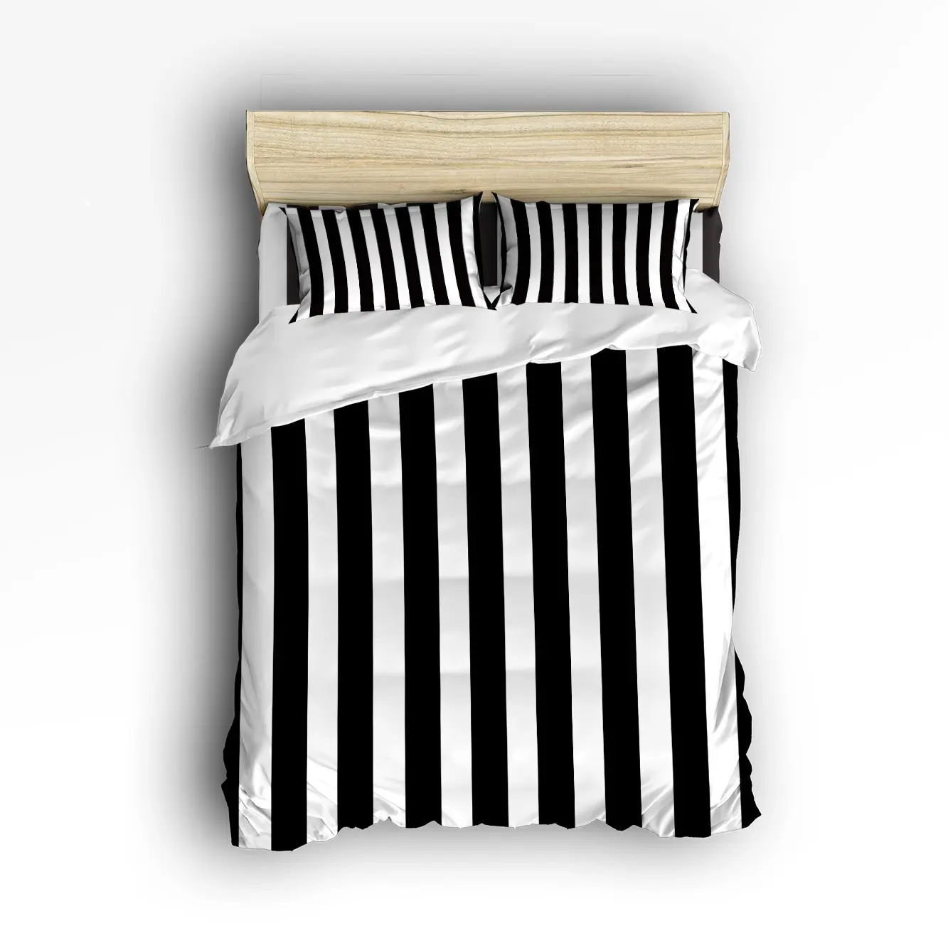 

Twin Size Bedding Set- Black and white Stripes Design Duvet Cover Set Bedspread for Childrens/Kids/Teens/Adults, 4 Piece