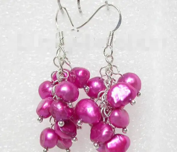 

Wholesale price 16new ^^^^Grape natural Purple red pearls dangle earrings 925ss hook j7168 -Top quality free shipping