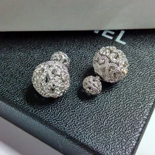 Mujeres grandes de doble bola pendiente del perno prisionero del Famoso diseño de plata chapado pavimenta el cristal ahueca hacia fuera el doble balls stud pendientes