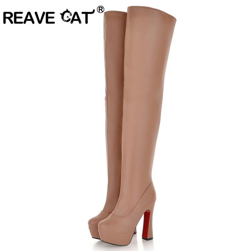 

REAVE CAT Shoes women high heels Ladies over the knee boots Platform Hoof heels Fashion Sexy Autumn winter shoes Sexy QL3977