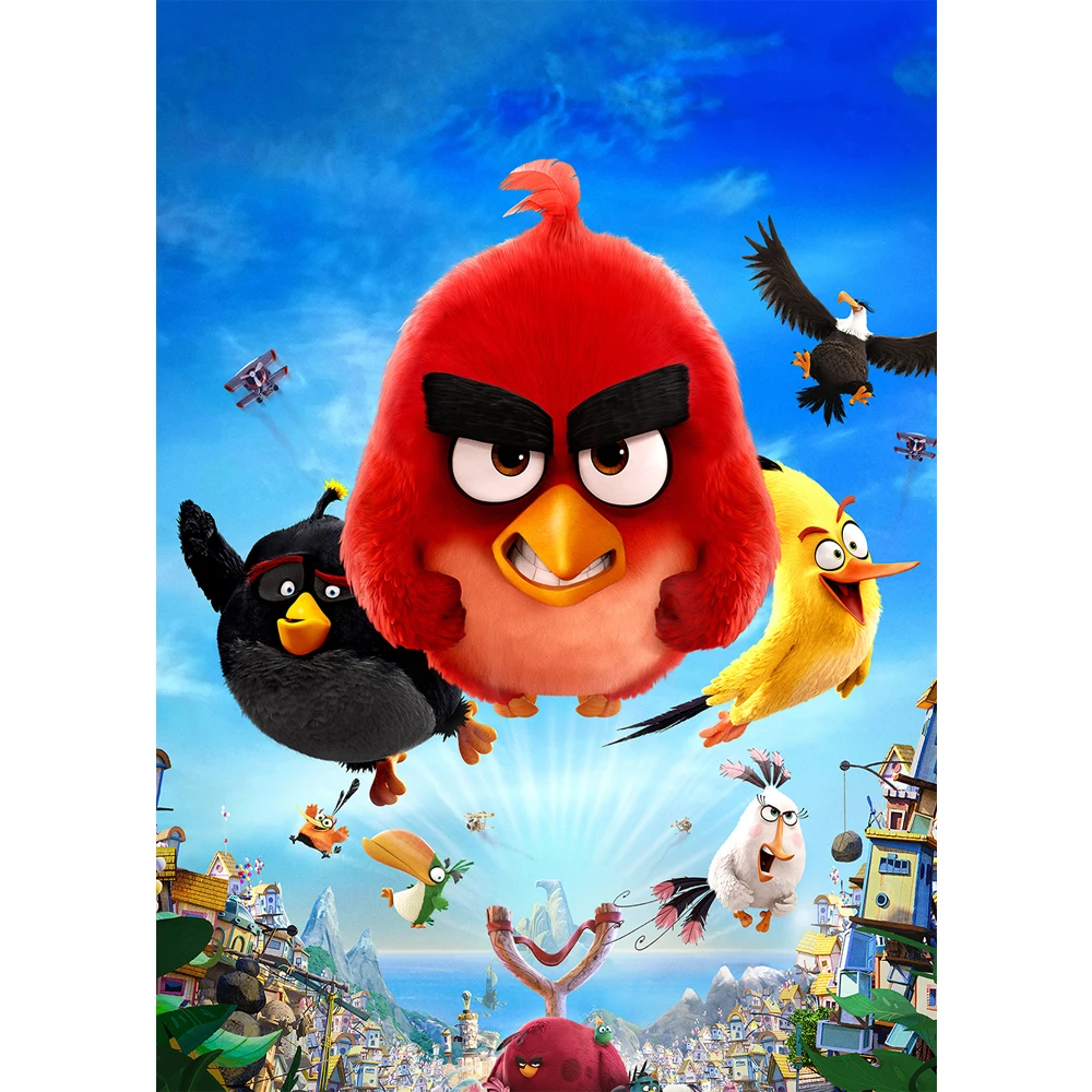 Colorwonder Kids Birthday Photography Background Birds with Anger 5x7 Blue Sky Small Scenic Town Backdrop for Photo Booth Props |