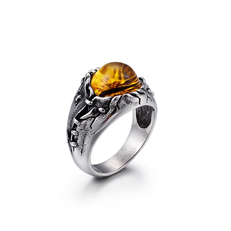 

Men Fashion Cat eyes Stone Opal Rings Steampunk Evil Eye Jewelry Stainless Steel Men Ring Male Punk Cool Party Ring