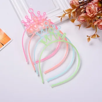 

New Kids Girls Noctilucence Candy Color Crown Headband Children Princess Bowknot Hair Accessory Halloween Party Favor