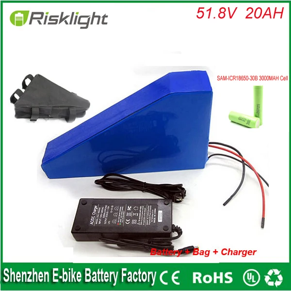 Clearance Triangle Samsung lithium battery 51.8V 20Ah electric bike battery 52V 1000W 20ah electric scooter battery 6