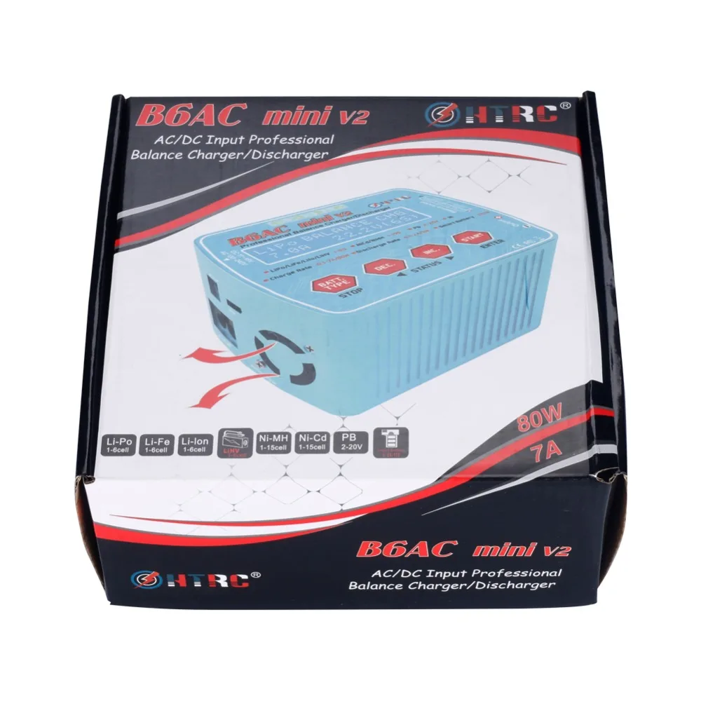 HTRC imax B6AC Mini V2 цифровой RC Баланс Зарядное устройство Dis зарядное устройство 80 Вт 7A Dual power B6AC для Lipo Lihv LiIon LiFe NiCd NiMH батарея