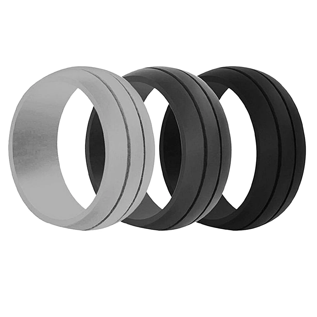 3 Pieces Mens Rubber Silicone Wedding Band Ring Gym Sport Jewelry Size 8-12