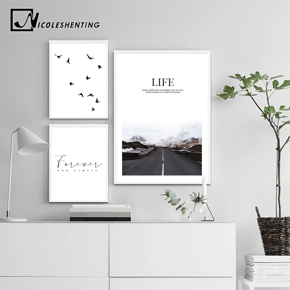 

Scandinavian Landscape Canvas Wall Art Motivation Poster Print Road Life Quote Minimalist Painting Nordic Decoration Picture