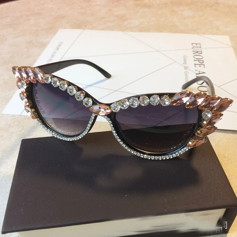 Фирменный дизайн, женские очки в стиле барокко, кошачий глаз, кристаллы, солнцезащитные очки, Ретро стиль, блестящие стразы, для женщин и девушек, солнцезащитные очки Gafas De Sol