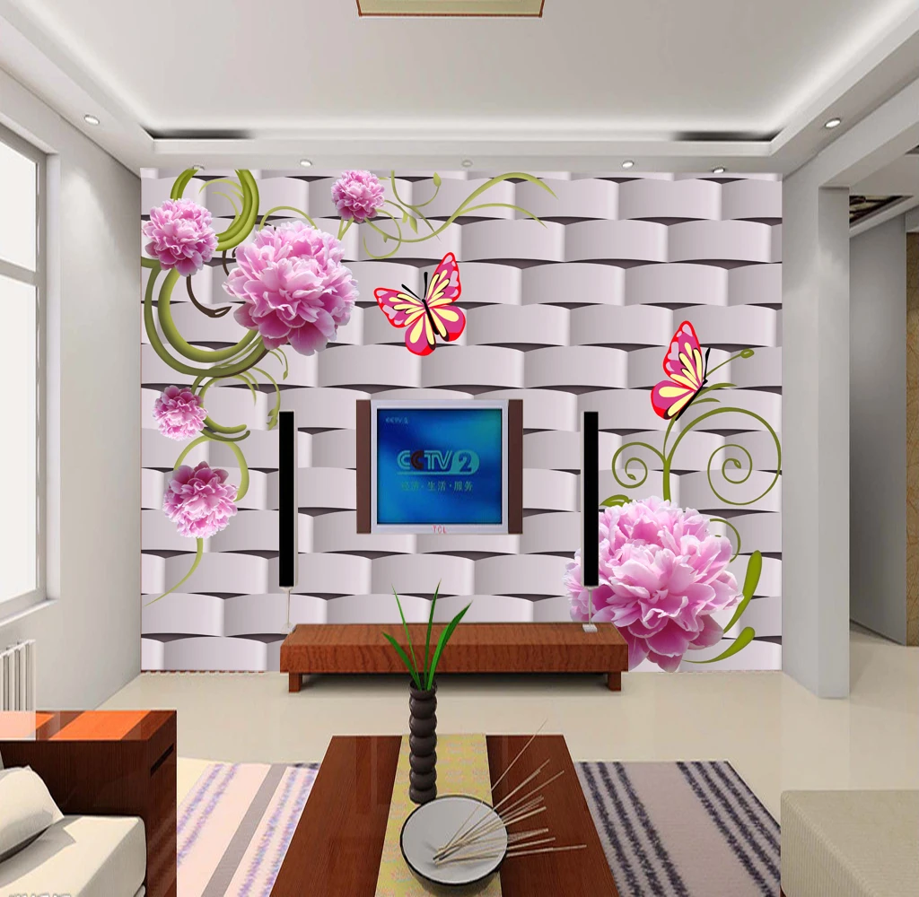 

Custom 3D stereoscopic television movie backdrop mural wallpaper bedroom wall paper warm wedding room children's room flowers