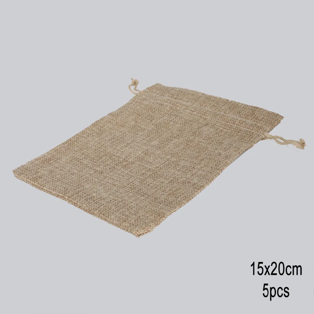 5PCS Natural Burlap Hessia Jute Cotton Linen Gift Bags Wedding Party Favor Holder Drawstring Jewelry Muslin Christmas Pouch