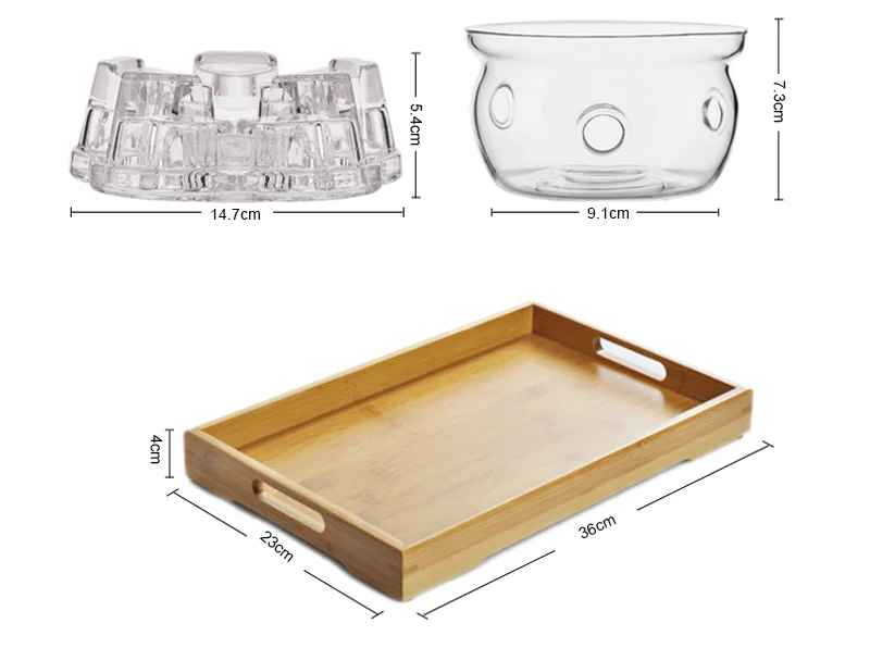 Элегантный стеклянный чайный сервиз из боросиликатного стекла, чайный горшок с чашками, бамбуковый чайный поднос, чайный сервиз, подогреватель, стеклянный чайный горшок, подарочный набор