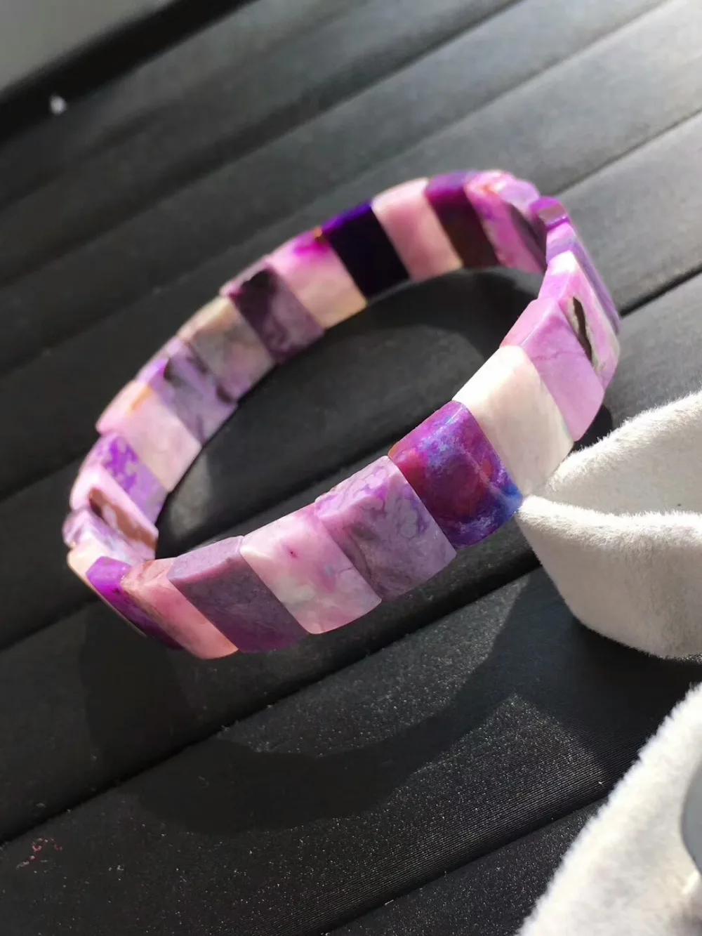 Genuine Natural Pink Sugilite South Africa Bracelet Bangle Crystal Rectangle Beads Stretch Women