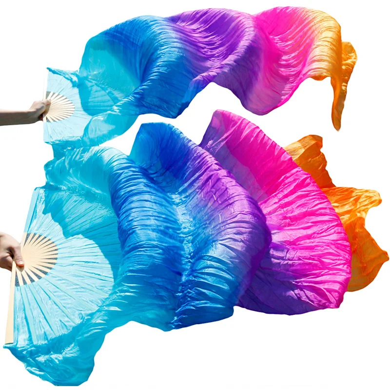 Dance Fans Bamboo Ribs Natural Silk Stage Performance Props Dye Fans Women Belly Dance Silk Fans turquoise+purple+ rose+orange Dance Fans Bamboo Ribs Natural Silk Stage Performance Props Dye Fans Women Belly Dance Silk Fans turquoise+purple+ rose+orange