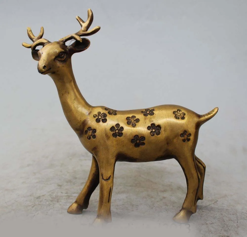 

8" China Chinese Copper Animal Feng Shui Folk longevity Deer Statue sculpture