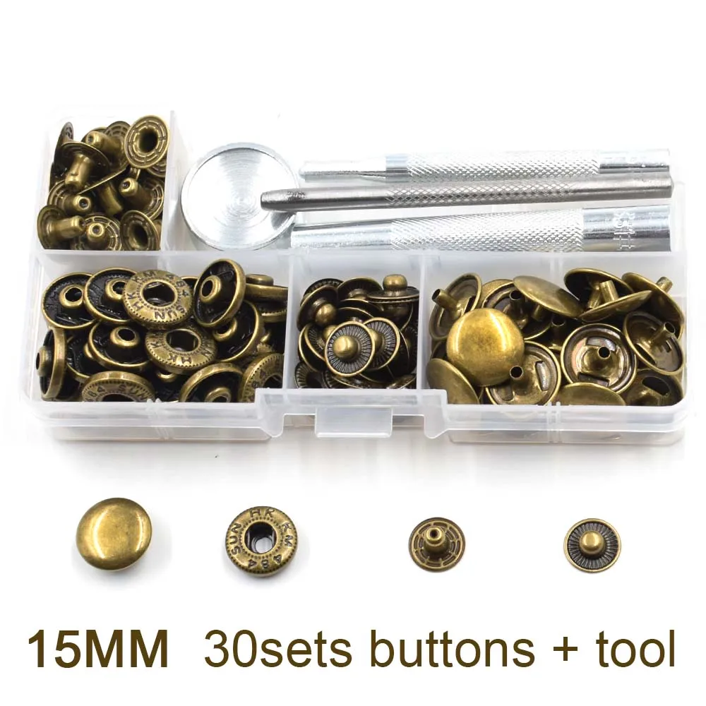 

(30 sets/lot)15mm Snap Buttons+Manually install the tool. Boxed.DIY accessories. Metal buttons. jeans.Decorative buttons.