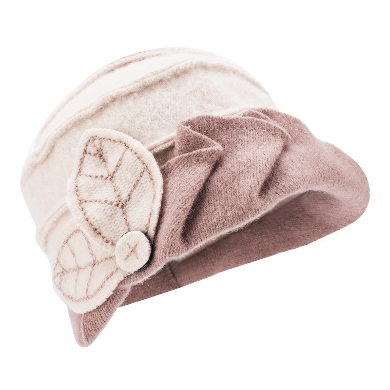 Женская зимняя шапка с рисунком листьев и рюшами, шерстяные шапки-бини для женщин, женская шапка-ведро, женские шапки, осенне-зимняя Кепка Skullies A375