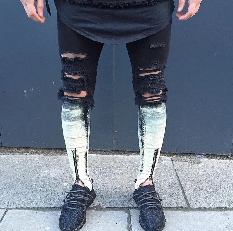 Новейшая мода Tie-Dye отверстие разрушенные мужчины s тонкий деним прямой Байкер обтягивающие мужские джинсы рваные джинсы