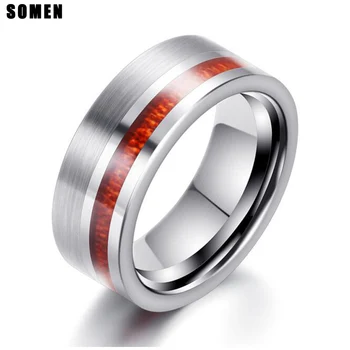 

8mm Men Natural Wood Silver Color Tungsten Carbide Ring For Engagement Band Wedding Ring Classic Style Best Valentine's Gifts