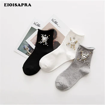 

[EIOISAPRA]New Harajuku Korean Fashion Shining Gold Silver Pearl Women Socks Meias Ladies Crimping Short Socks Calcetines Mujer