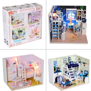 

Children Handmade Miniaturas Dollhouse Furniture Toys 3D Miniaturas Doll House DIY Assemble House With Giftbox and DUst Cover