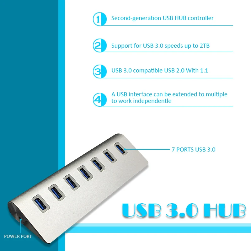 7 портов USB 3,0 концентратор Алюминиевый usb-концентратор высокоскоростной 5 Гбит/с usb разветвитель адаптер Мульти usb 3 концентратор для ПК Компьютерные аксессуары концентратор usb