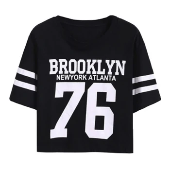 

Fashion Crop Top T-shirt for Women BROOKLYN 76 Printed T Shirt Women Cropped Tops Tee Shirt Woman Clothing High Quality