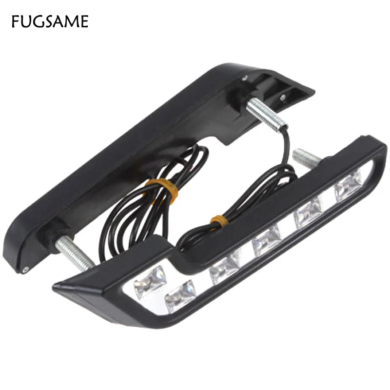

FUGSAME 2pcs 6 LED Universal Fit L Shape Daytime Running Light DRL 12V Front Bumper Grille Insert Bright Lamp Free Shipping
